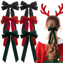 Velvet Bows Hair Clip red on hair for festive style with secure hold.