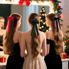 Velvet Bows Hair Clip three-color set shown for versatile styling options.