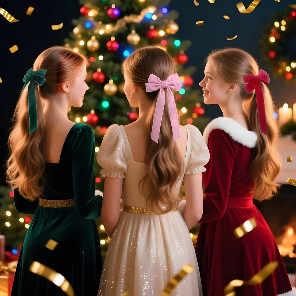 Closeup shows premium velvet texture and soft sheen on Velvet Bows Hair Clips