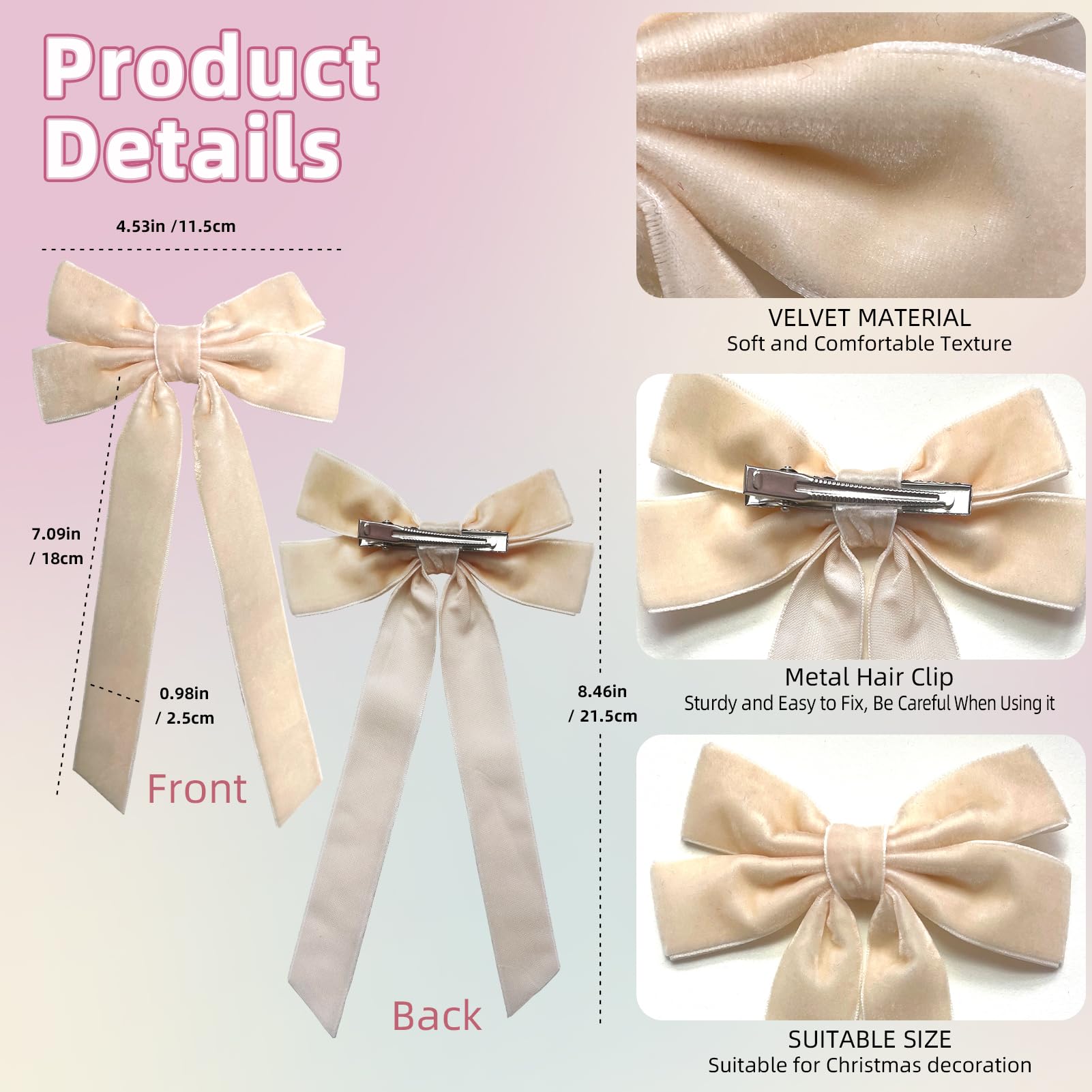 Velvet Bows Hair Clips worn on head highlighting all-day comfort and style