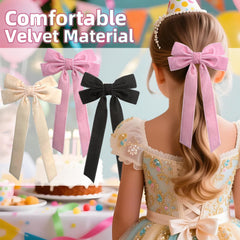 Velvet Bows Hair Clips pink closeup highlighting playful style and gentle hold
