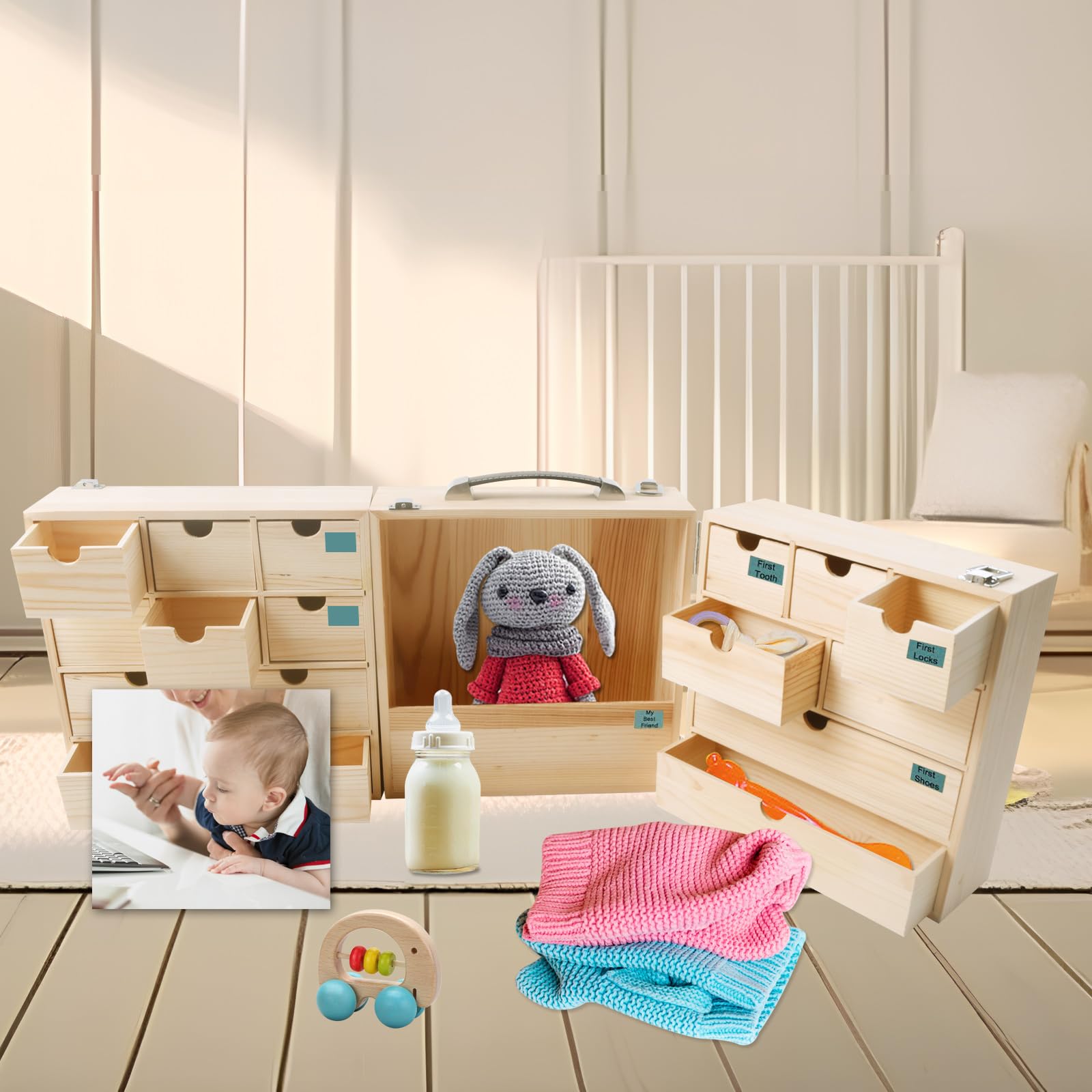 Vencer DIY Baby Keepsake Box stores birth certificate and ultrasound safely