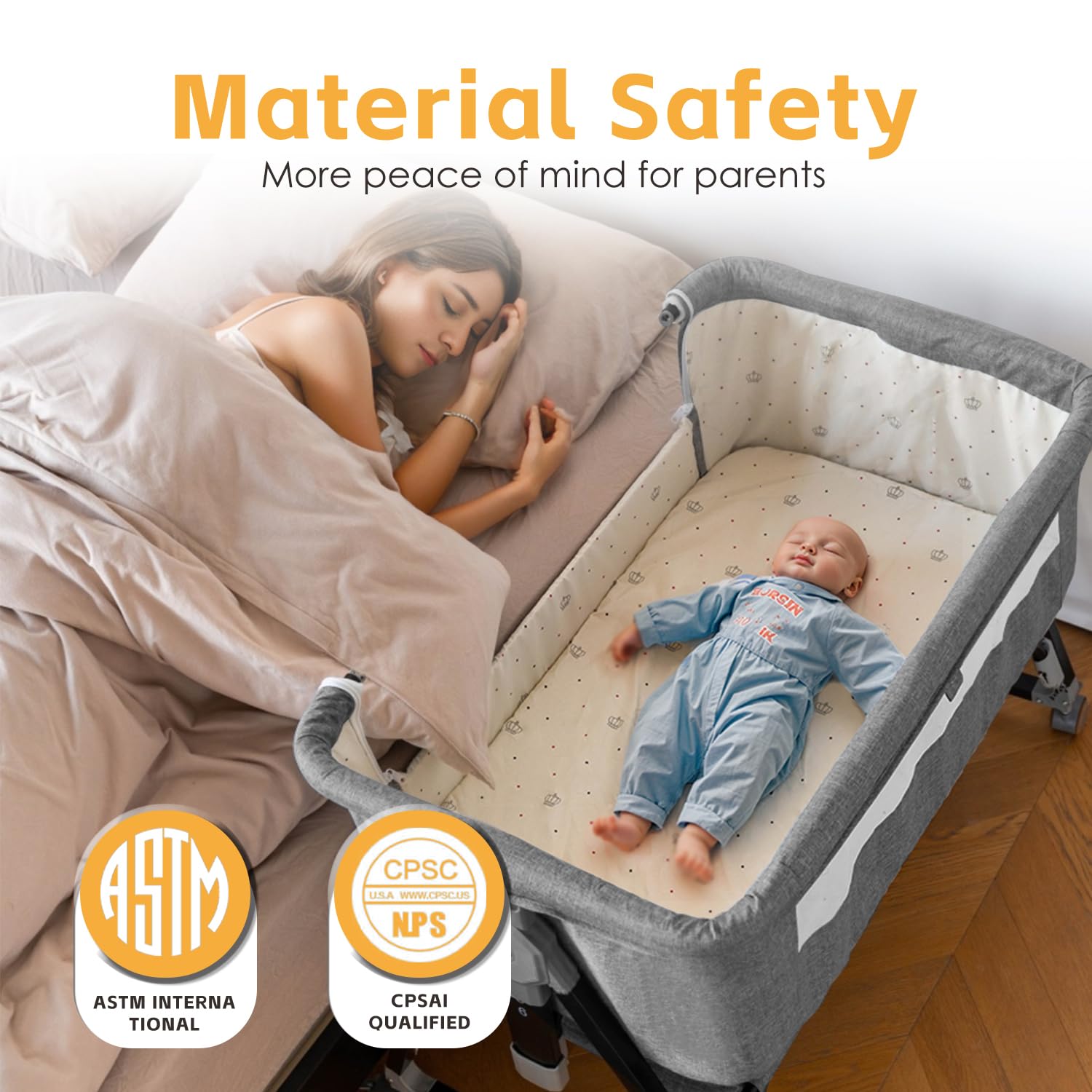 venowu bedside-crib-height-adjustment demonstrates six-height options for bed alignment