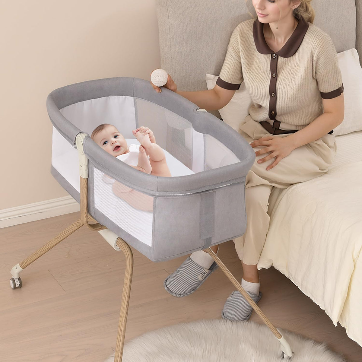 Venowu bedside crib quick-fold demonstrates tool-free setup ideal for travel and on-the-go parents