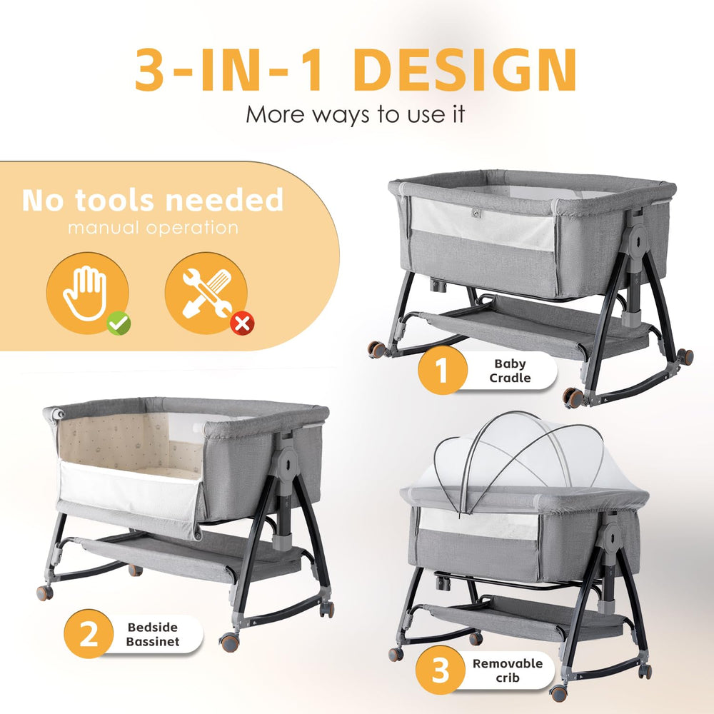 venowu bedside-crib-silent-wheels highlights smooth mobility with brakes