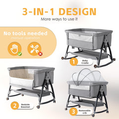 venowu bedside-crib-silent-wheels highlights smooth mobility with brakes
