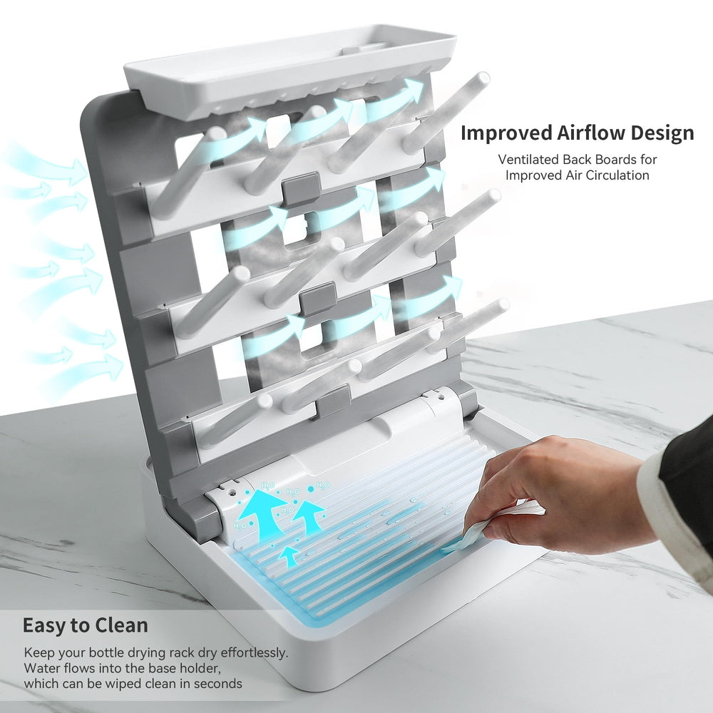 Venuekkuri anti-tipping base provides stable countertop drying for larger bottles