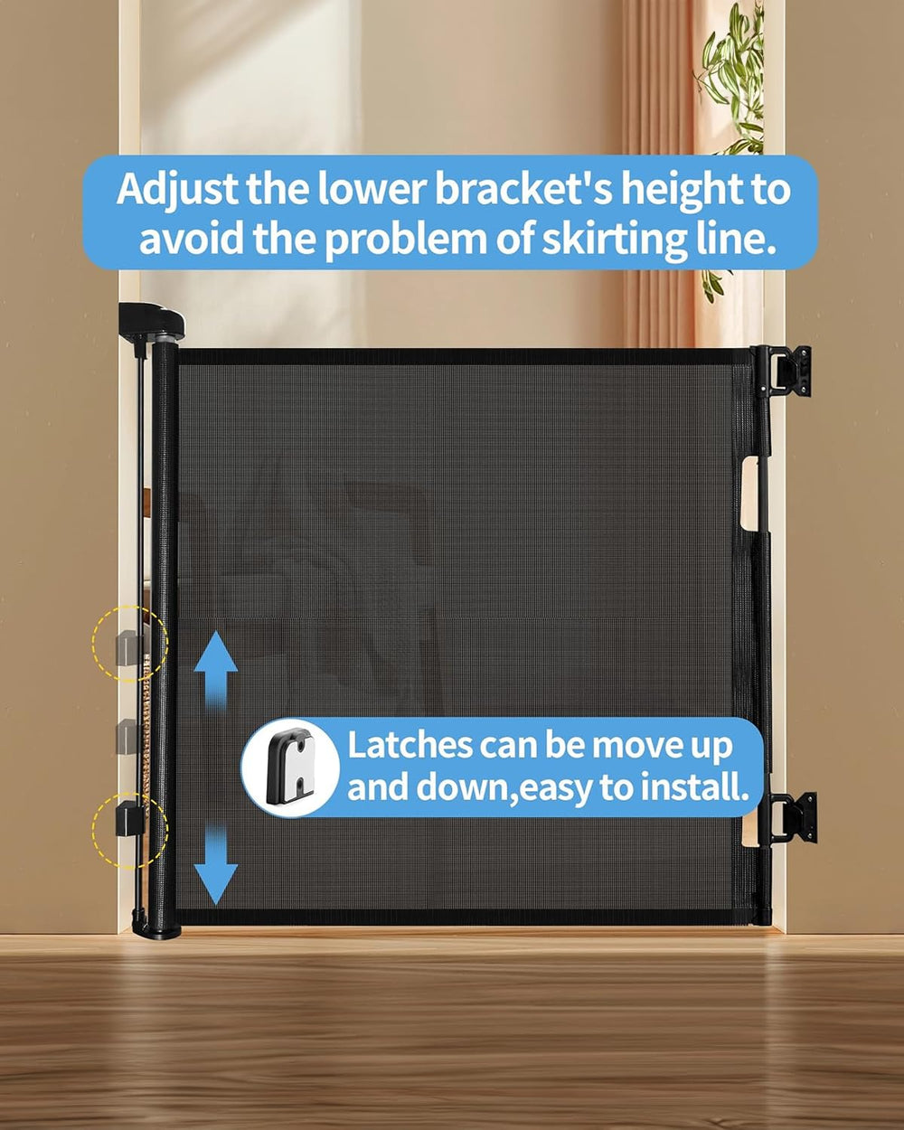 Veraste gate with top locking knob enables easy one-handed use