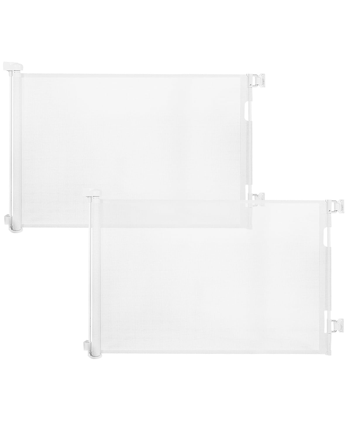 Veraste retractable baby gate extended to 55 inches in doorway, providing flexible room containment