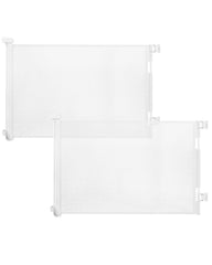 Veraste retractable baby gate extended to 55 inches in doorway, providing flexible room containment