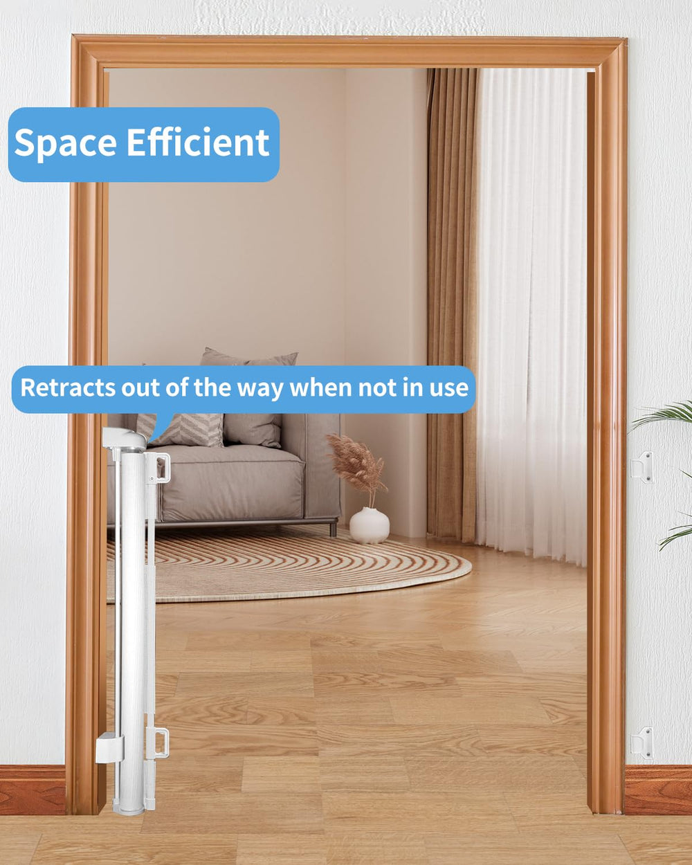 Veraste Retractable Gate onehand-use shows effortless control while carrying groceries or a toddler.