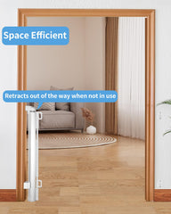 Veraste Retractable Gate onehand-use shows effortless control while carrying groceries or a toddler.