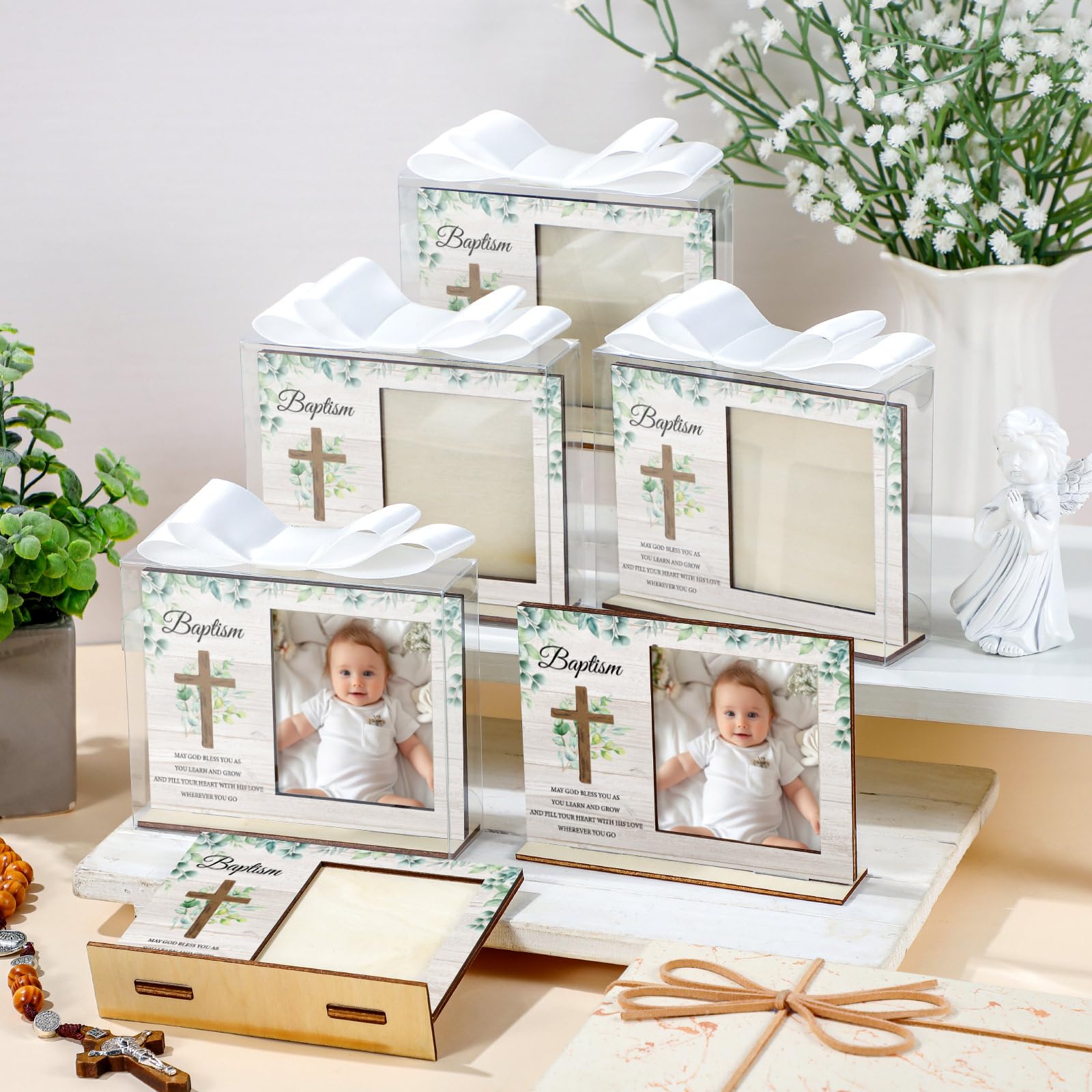 Vercraft christening frame design complements home decor with a timeless, meaningful display.