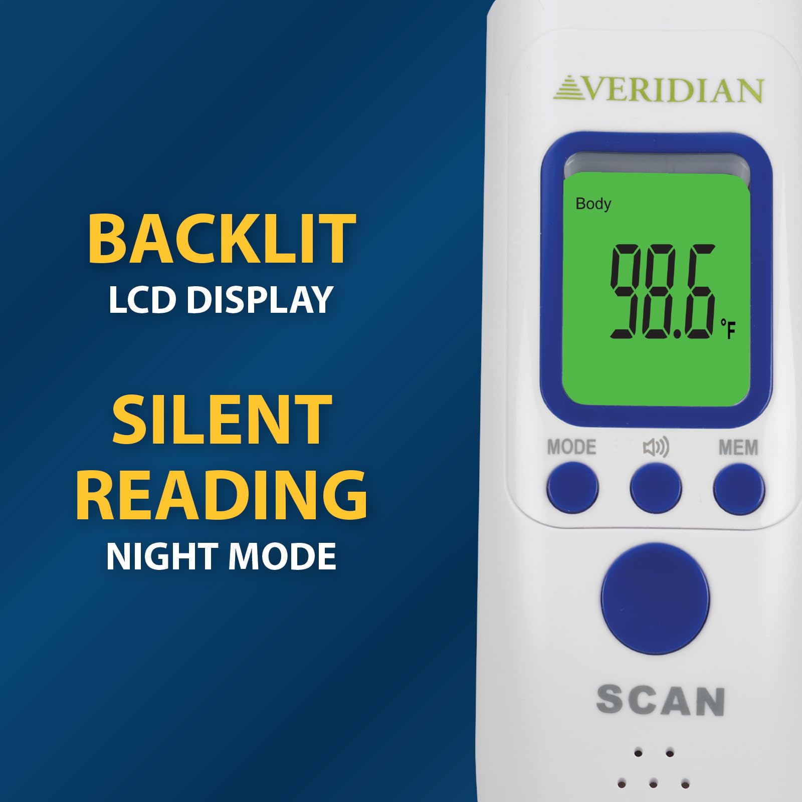 Veridian Non-Contact Thermometer batteries and storage case included for portability.