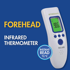 Veridian Non-Contact Thermometer display closeup highlights clear backlit readouts for nighttime use.