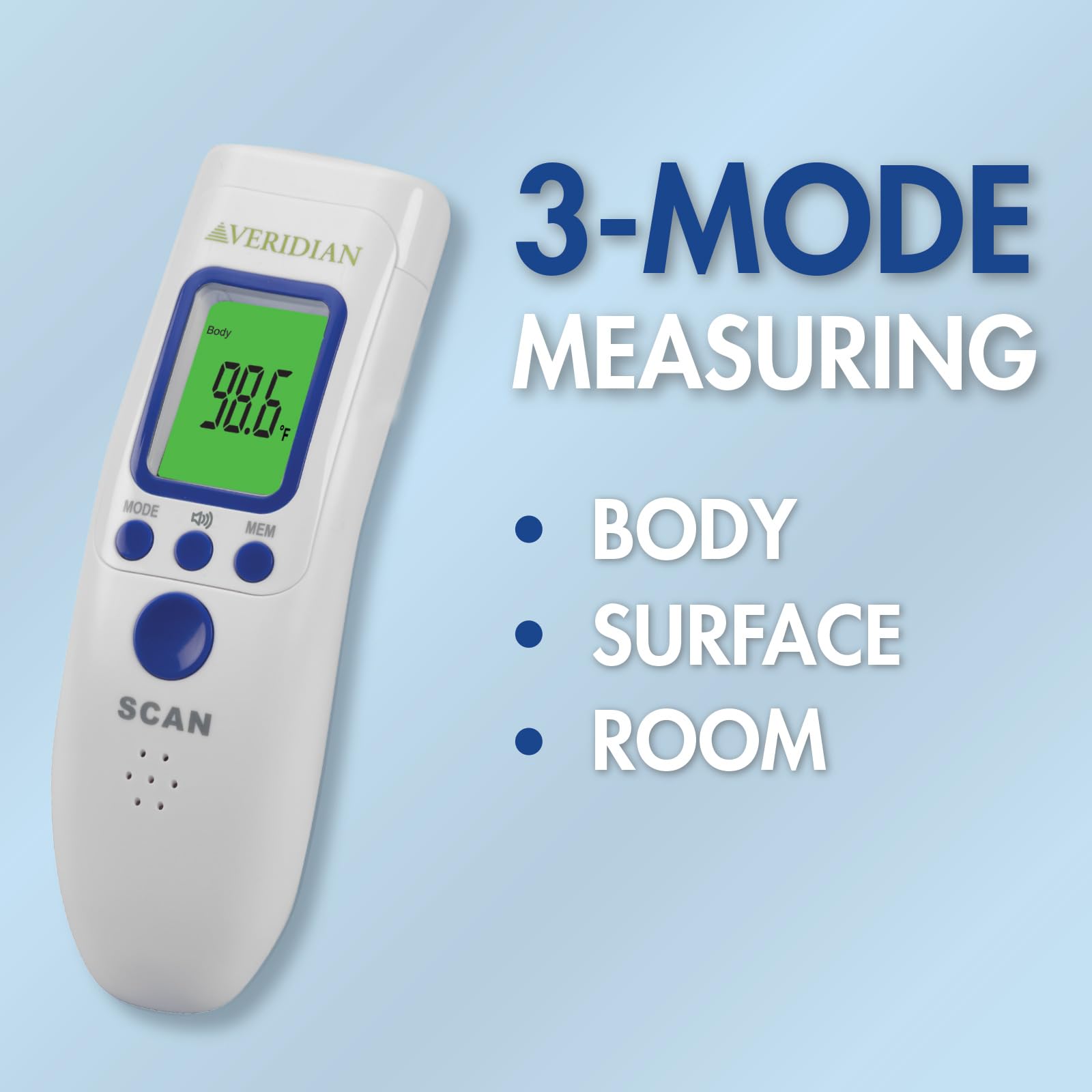 Veridian Non-Contact Thermometer object measurement for quick liquid or surface checks.