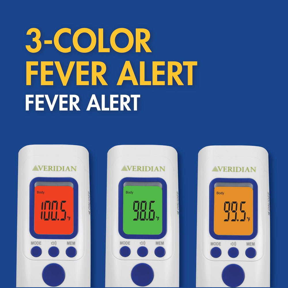 Veridian Non-Contact Thermometer silent mode supports discreet nighttime measurements.