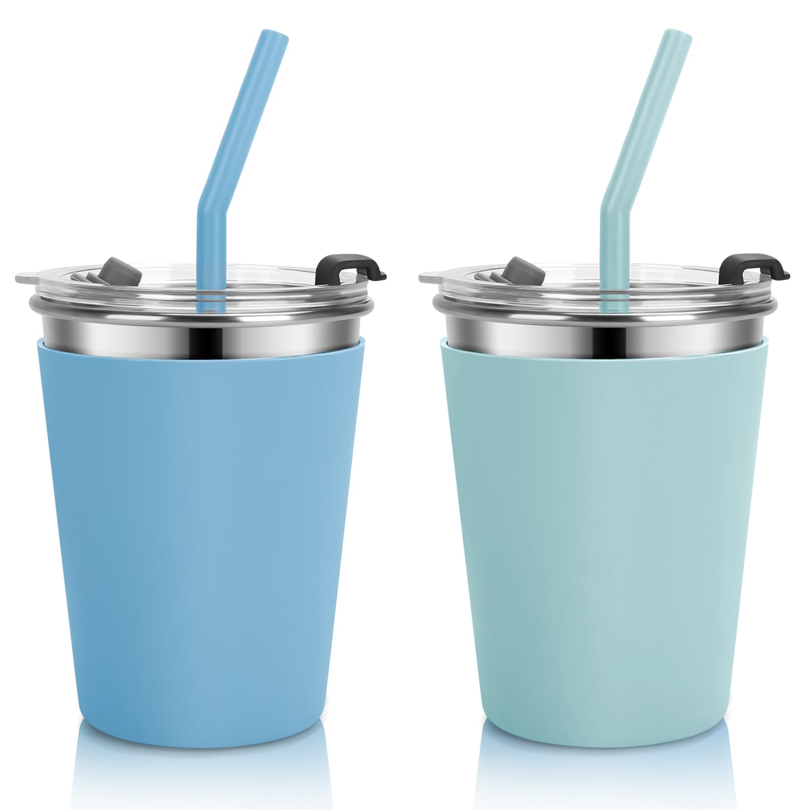 Vermida kids cups with leak-proof lids blue and green for mess-free travel.