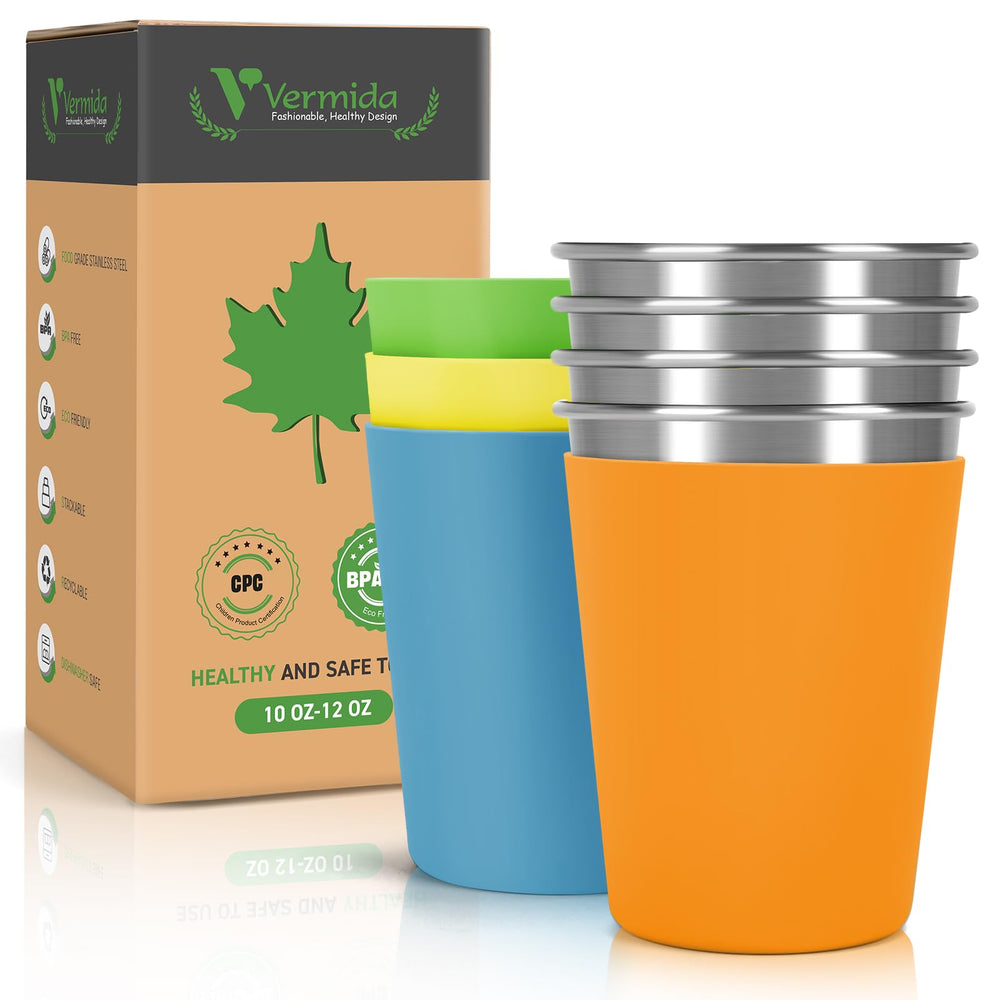 Vermida kids cups with silicone sleeve provide a secure grip and kid-friendly protection
