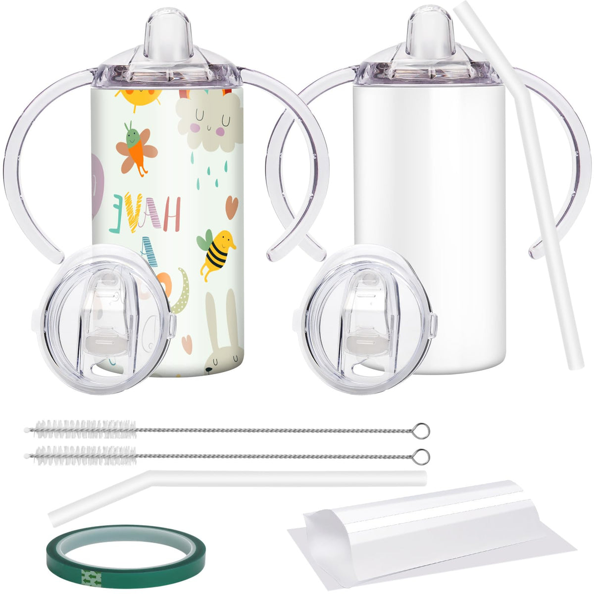 Vermida Sublimation Sippy Cup Blank with Handle—12oz, ideal for customizable kids' designs.