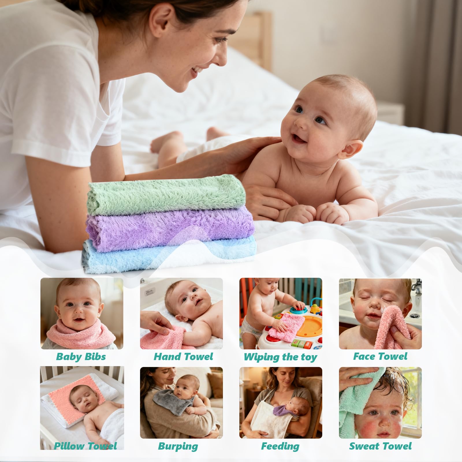 Vermiels 7x9 inch washcloths size closeup emphasizing portable, travel-friendly dimensions