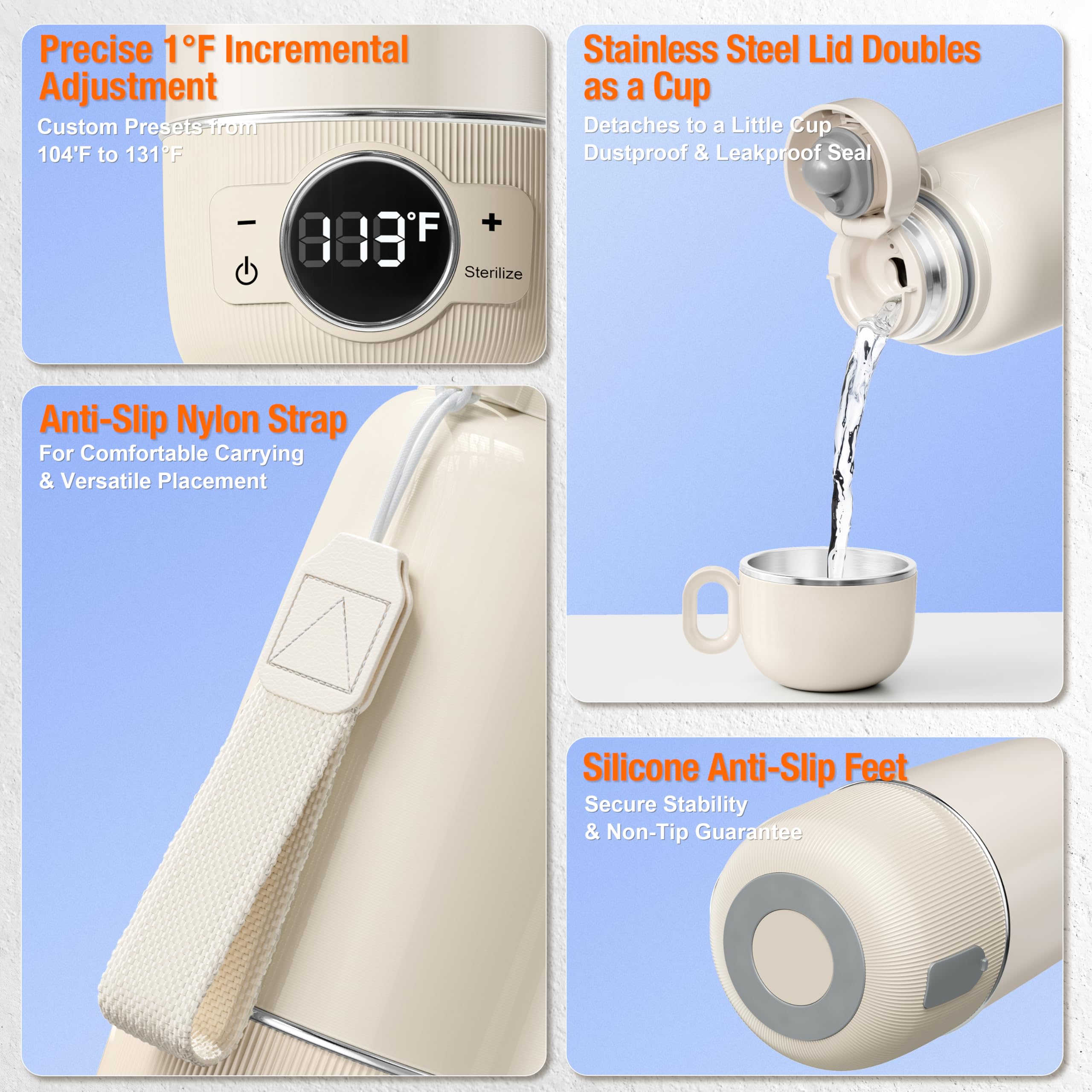 Veroline food-grade 316 stainless steel construction with secure top-lock for travel.