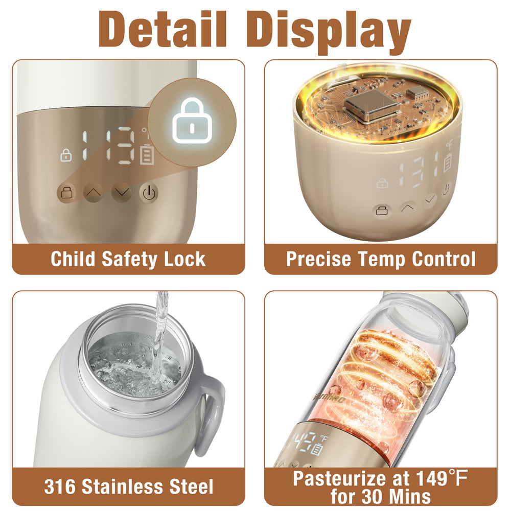 Veroline bottle warmer pictured in a car cup holder for on-the-go feeding.