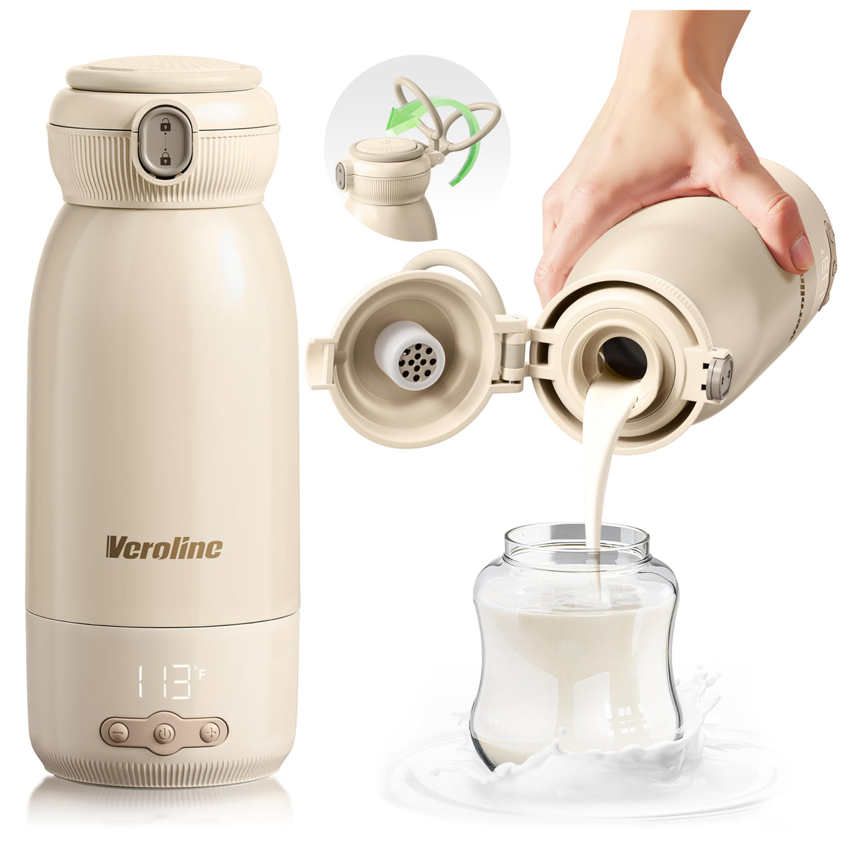 Veroline portable bottle warmer on-the-go heats milk and water for busy days