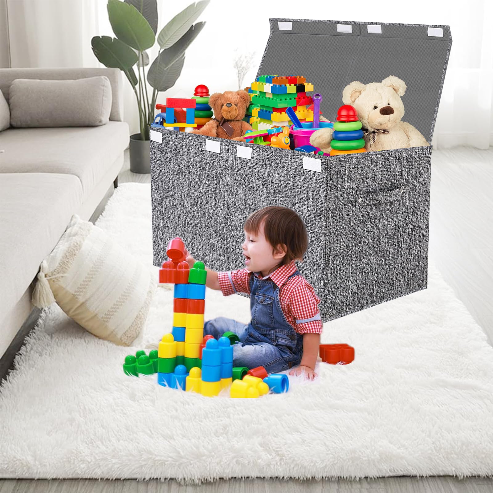 VERONLY large capacity toy chest gray spacious interior for toys and books