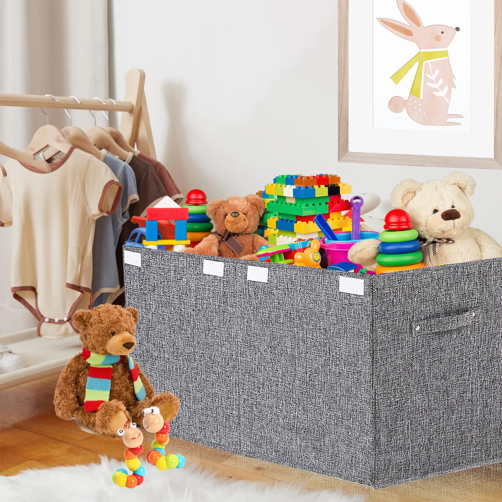 VERONLY playroom storage bin gray demonstrates lid and organized contents