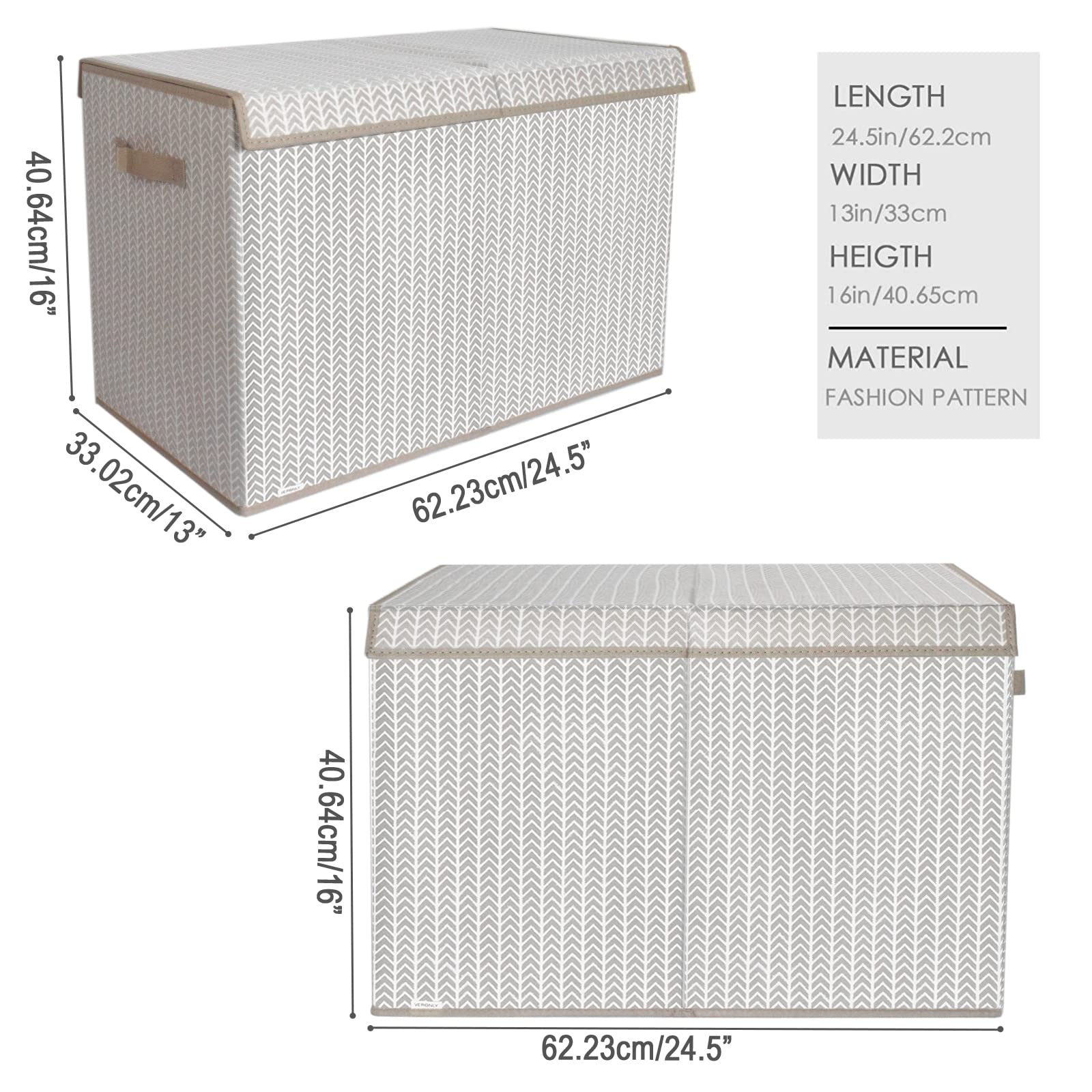 VERONLY Toy Box Chest gray tree-branch pattern front view highlights quick access.