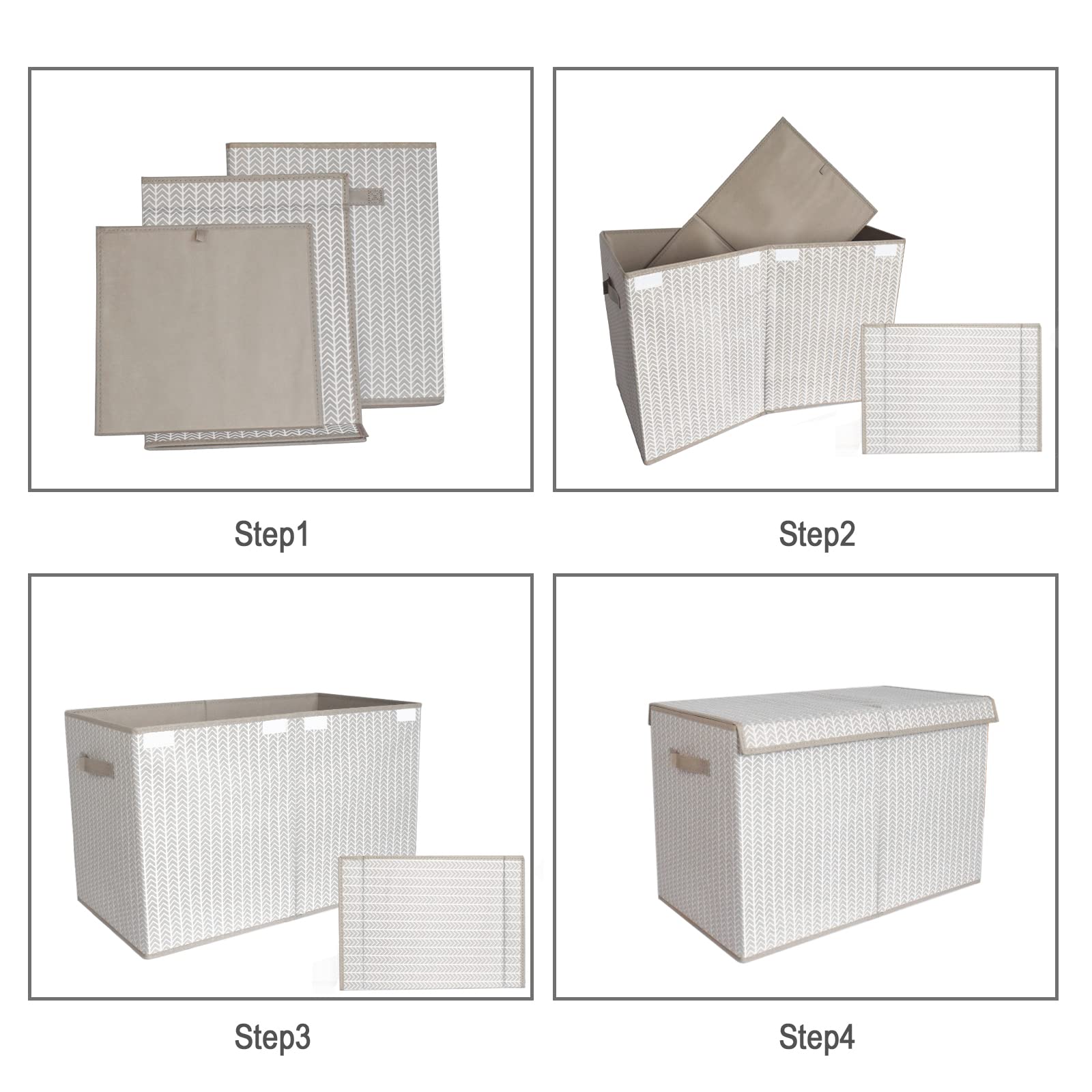 VERONLY Toy Box Chest gray tree-branch pattern lid-open demonstrates dust-free, easy-to-reach toy storage.