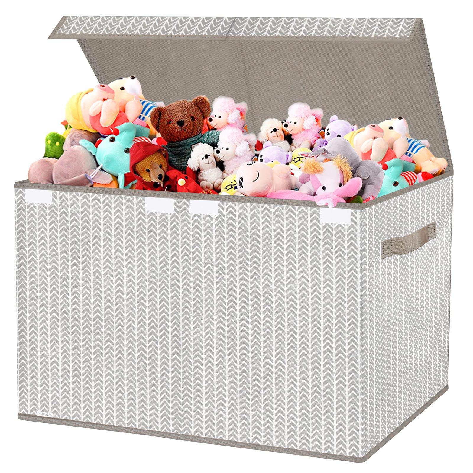 VERONLY Toy Box Chest gray tree-branch pattern side view shows roomy storage for toys.