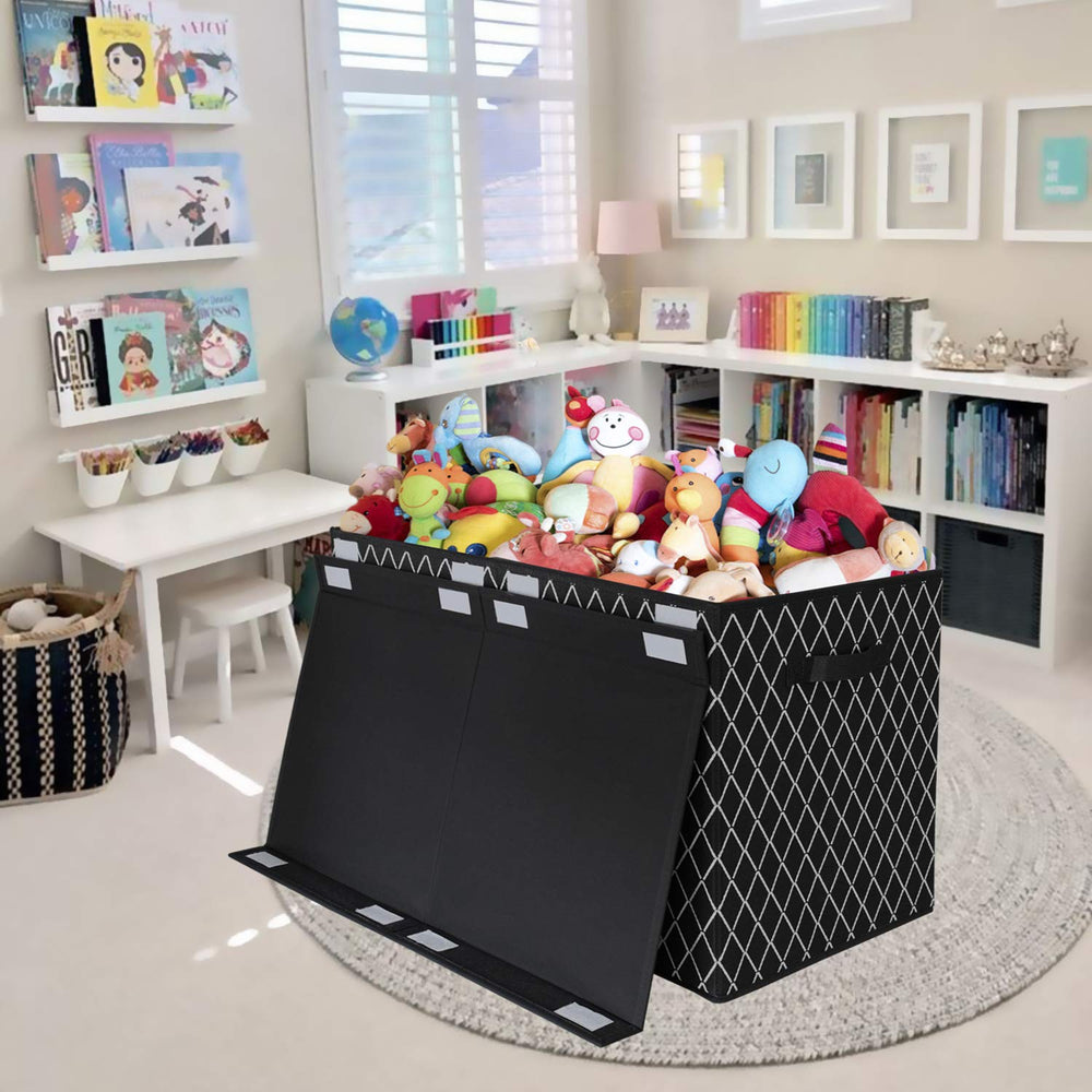 VERONLY toy chest box black folded-flat shows space-saving storage when not in use.