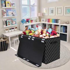 VERONLY toy chest box black folded-flat shows space-saving storage when not in use.