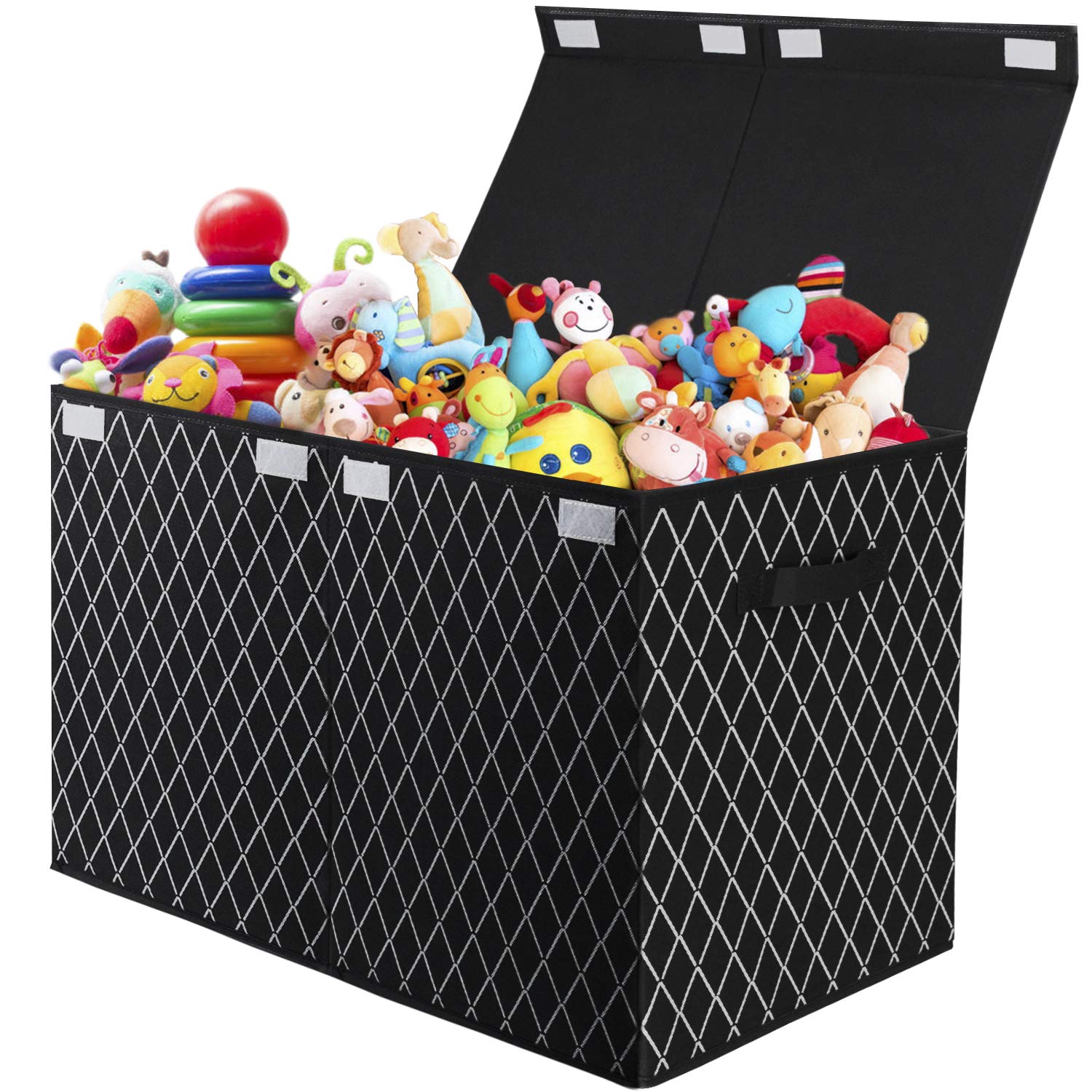 VERONLY toy chest box in black, left side view emphasizes roomy interior for organized toy storage.