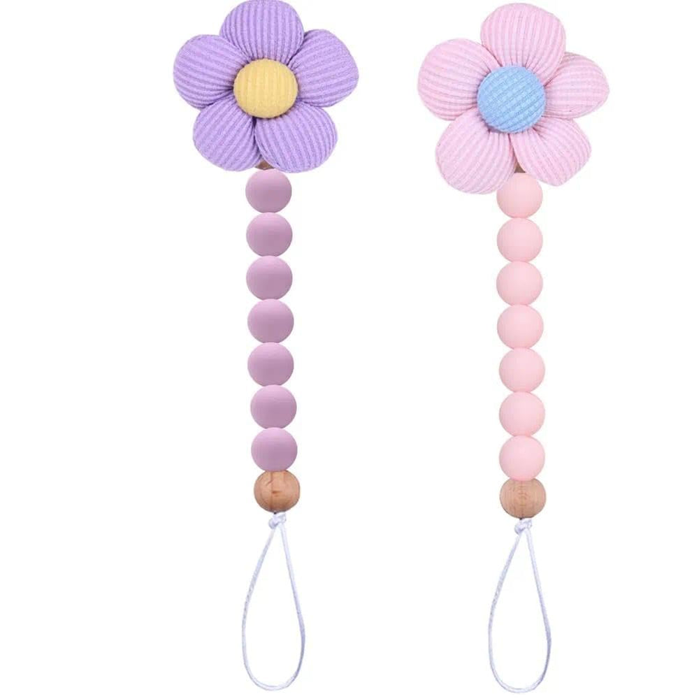 Verxcty flower pacifier clip pink daisy close-up keeps pacifier clean and within reach