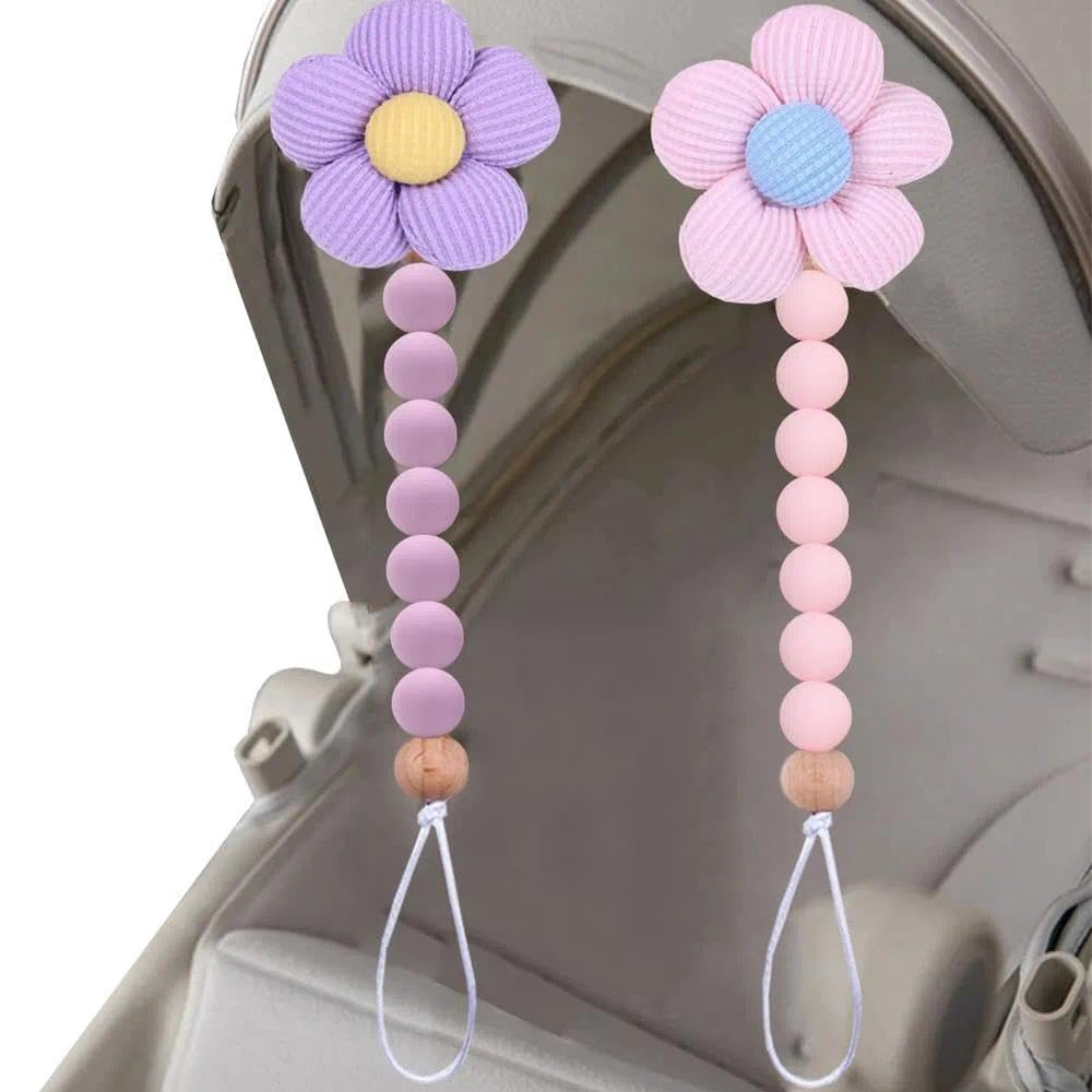 Verxcty flower pacifier clip purple daisy shows silicone beads and secure clip for strolls