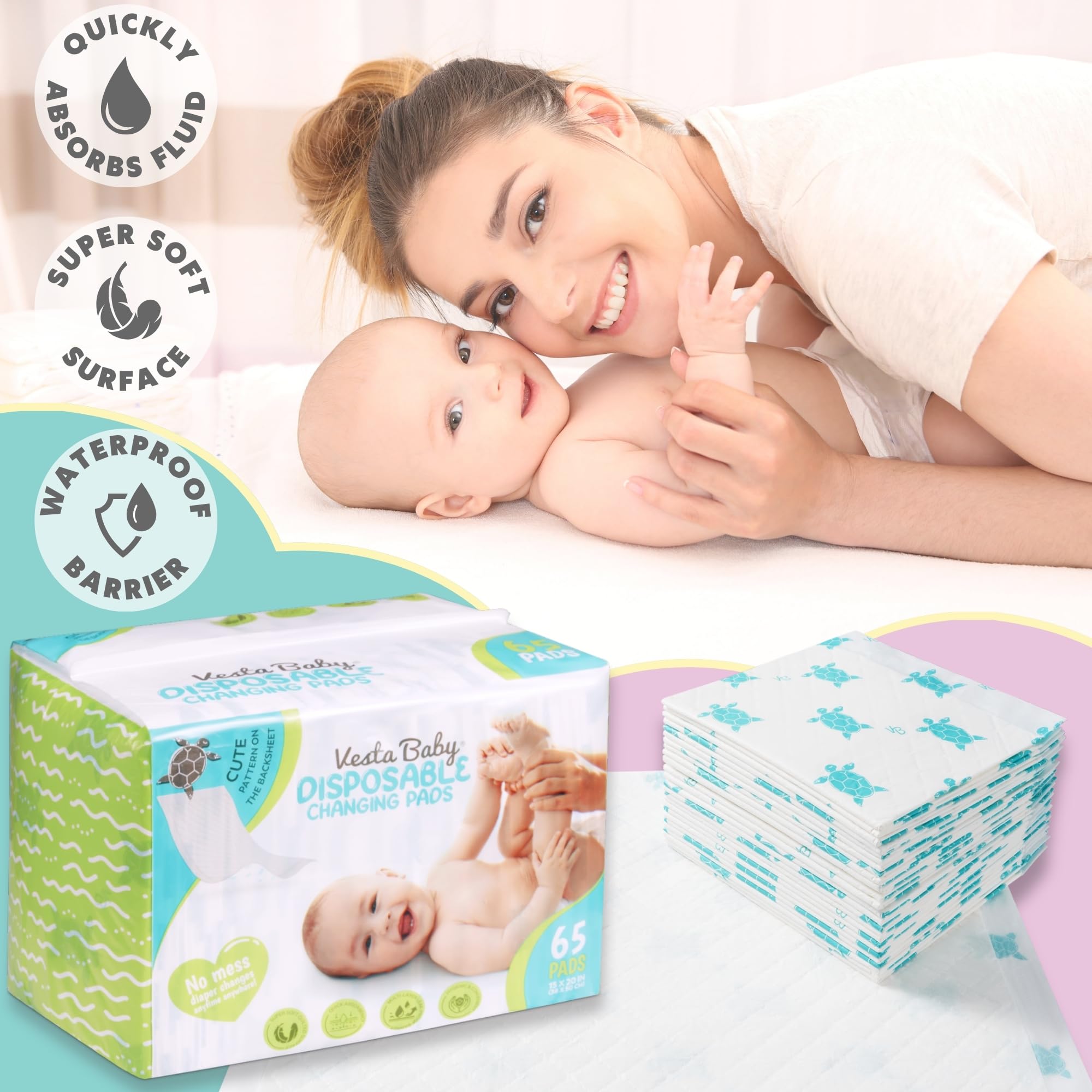 Vesta Baby 65 foldable portable changing pad fits in a diaper bag for travel.