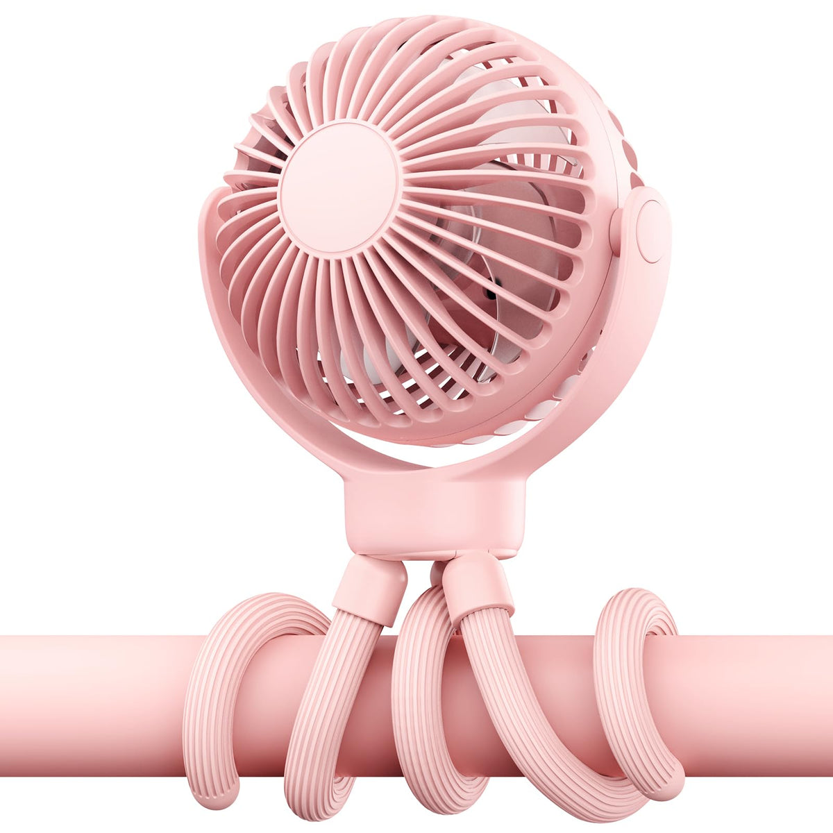VETIFINAL baby stroller fan front view, compact pink cooling for quiet rides.