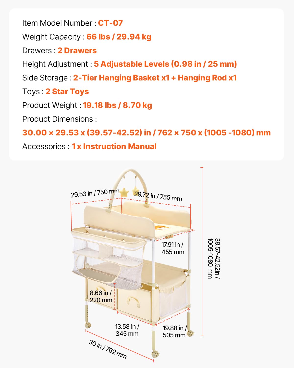 VEVOR Baby Changing Table 360-degree-rails provide all-around baby safety