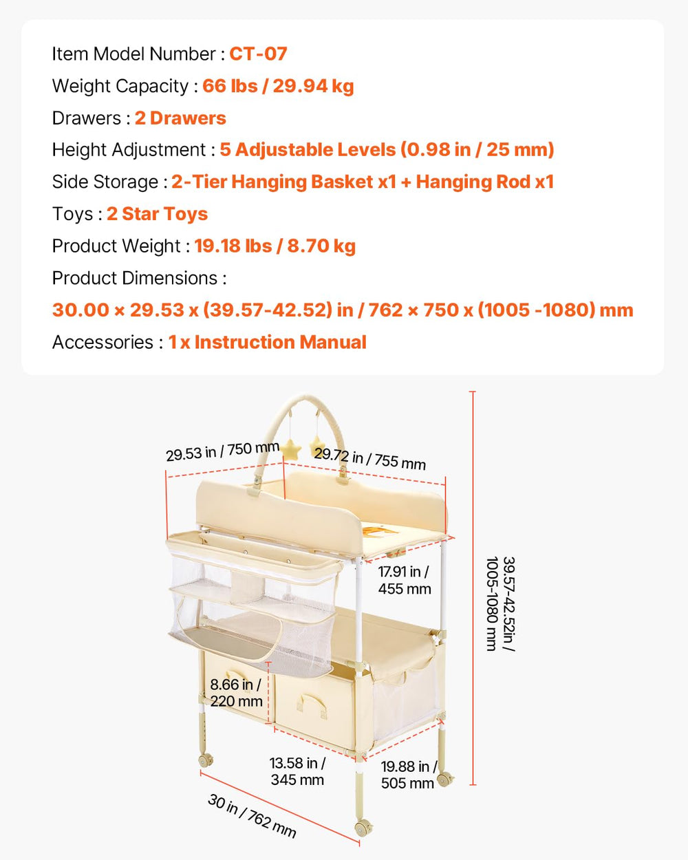 VEVOR Baby Changing Table 360-degree-rails provide all-around baby safety
