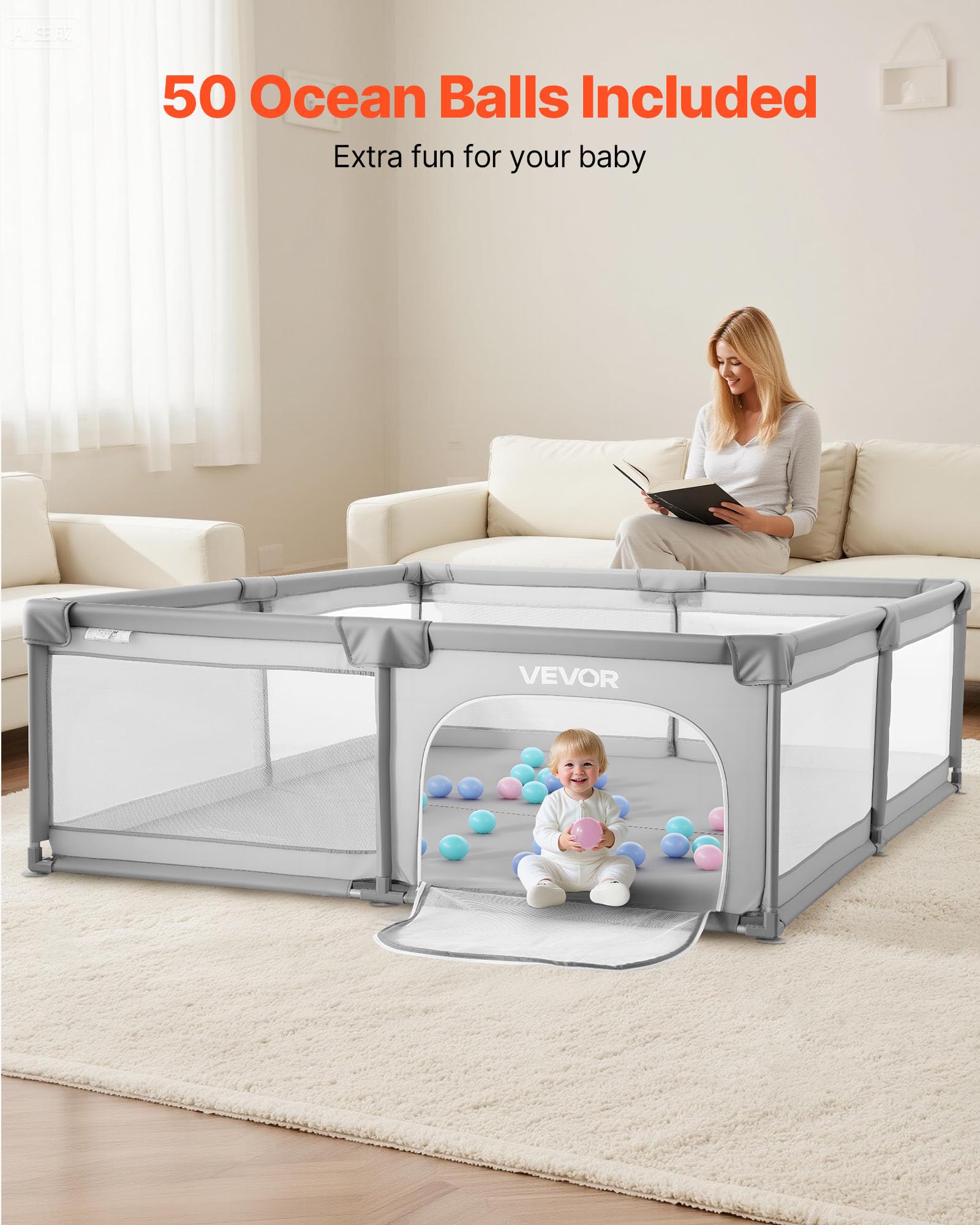 VEVOR baby playpen includes 50 ocean balls for sensory exploration