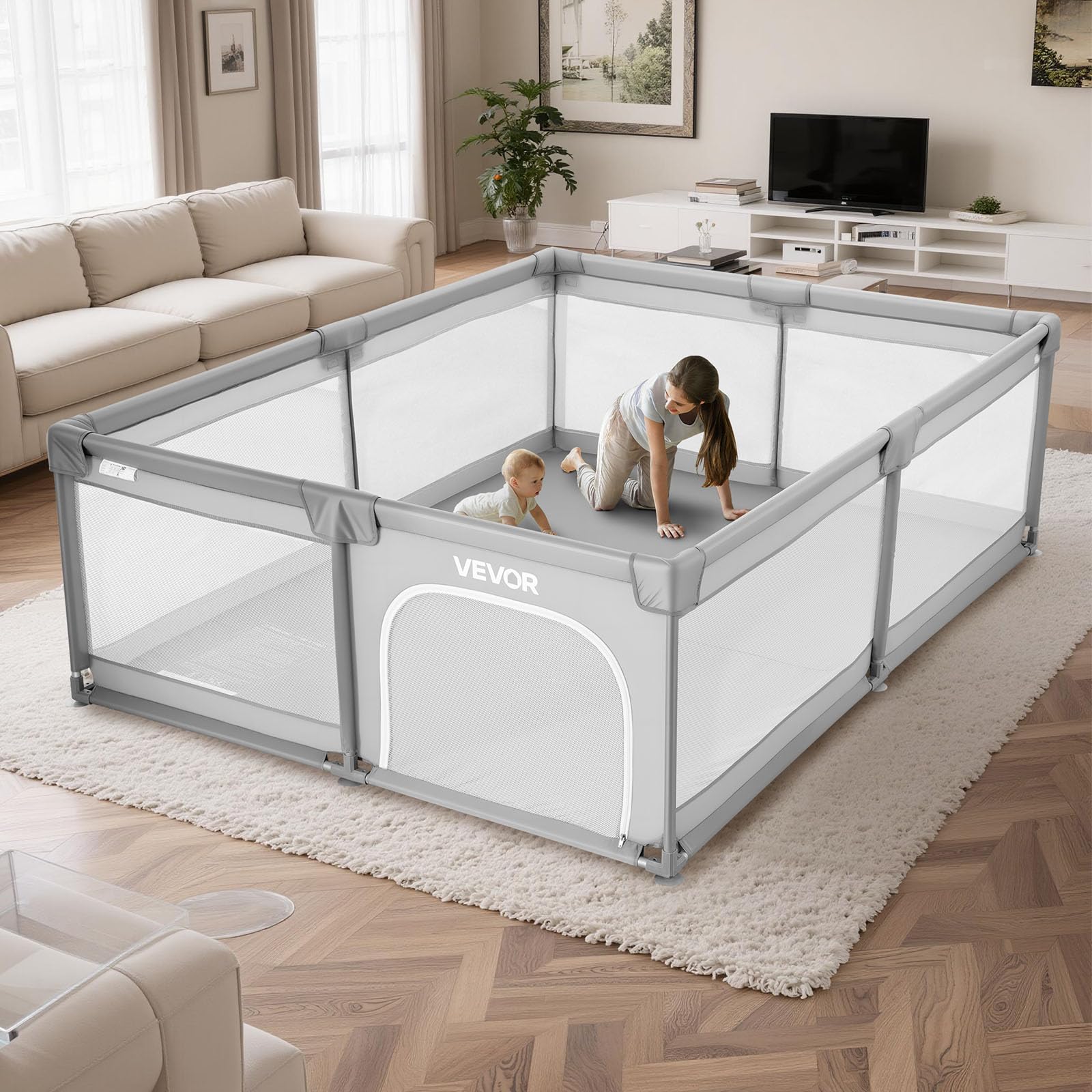 VEVOR baby playpen easy setup and storage bag for portability