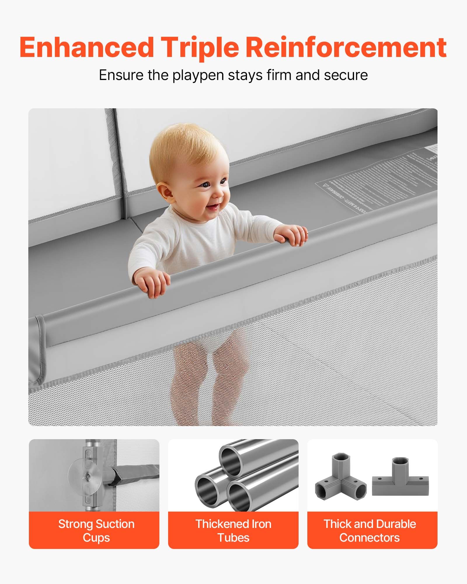 VEVOR baby playpen suction cups ensure stability during active play