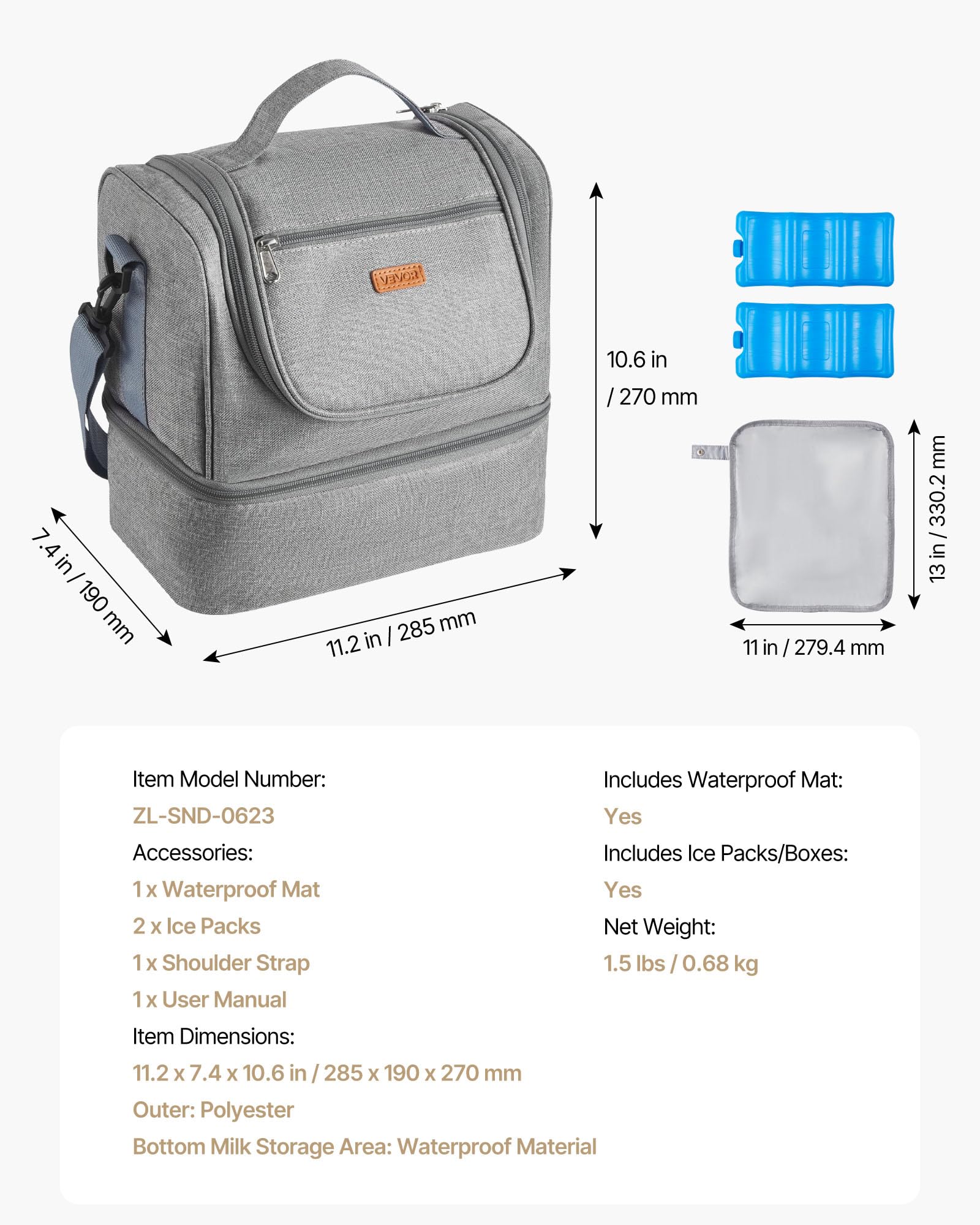 VEVOR mesh pockets keep wipes and nipple cream within easy reach