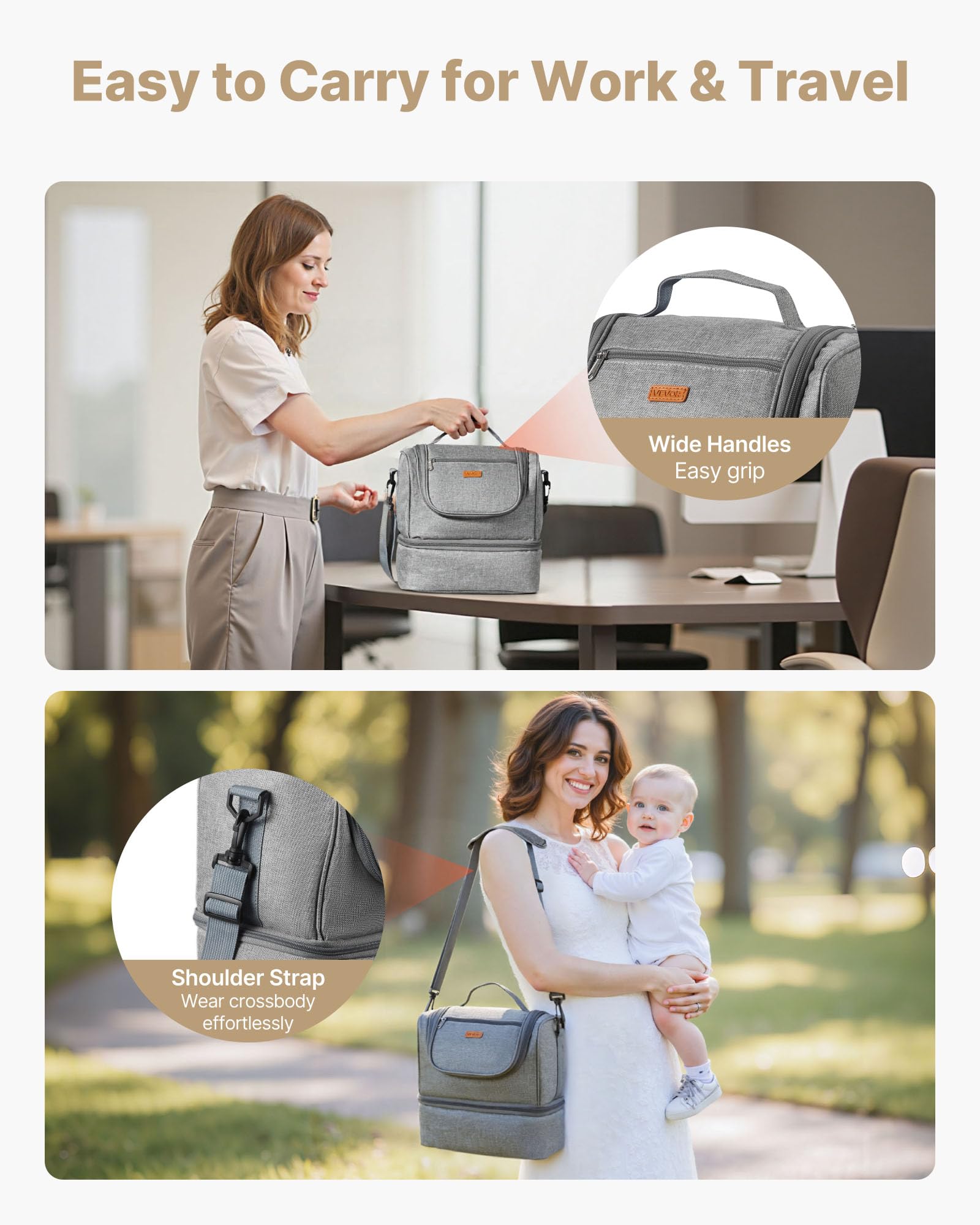 VEVOR breast pump bag organized compartment for pumps and bottles helps stay tidy