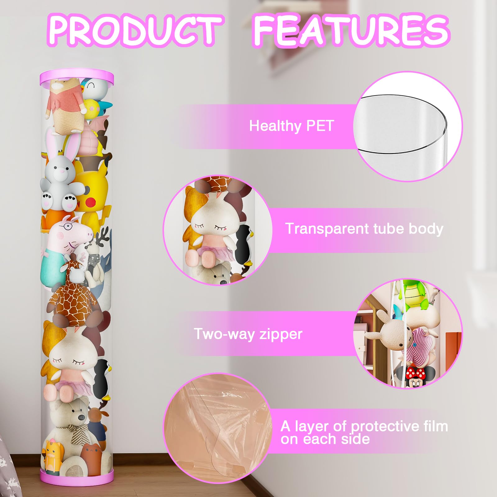 VG1M stuffed animal storage tube lid closed emphasizing dustproof moisture-proof seals