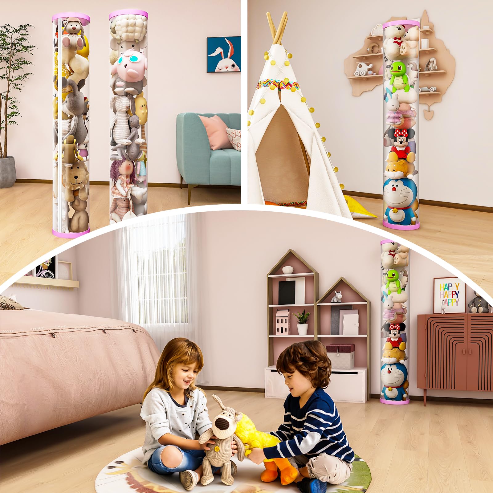 VG1M stuffed animal storage tube transparent body displays toys clearly for quick access