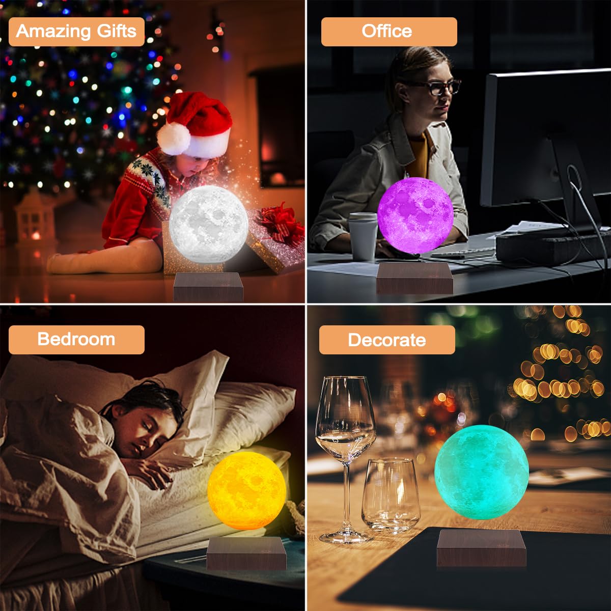 VGAzer Moon Lamp levitating moon spins gently, adding ambient mood lighting to any room.